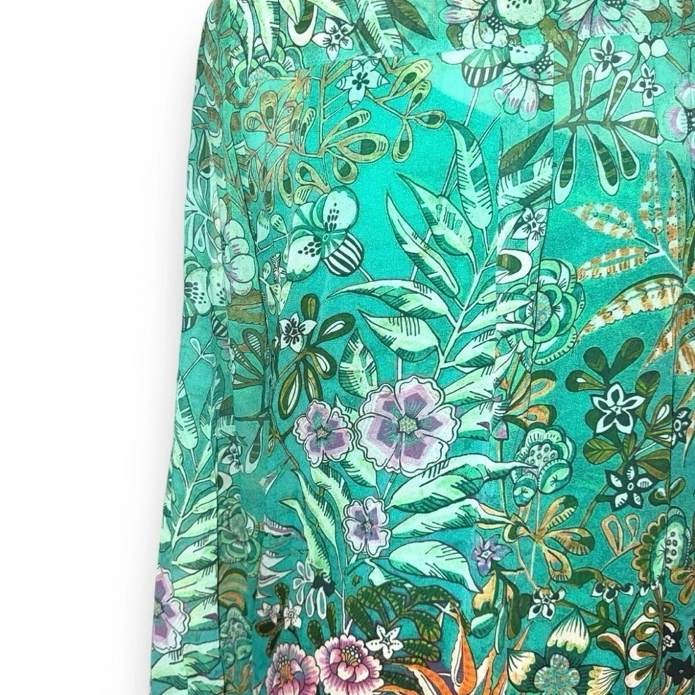 Soft Surroundings Luau Garden Shirt Sheer Blouse w Tank Top Green Floral Medium - Picture 6 of 10